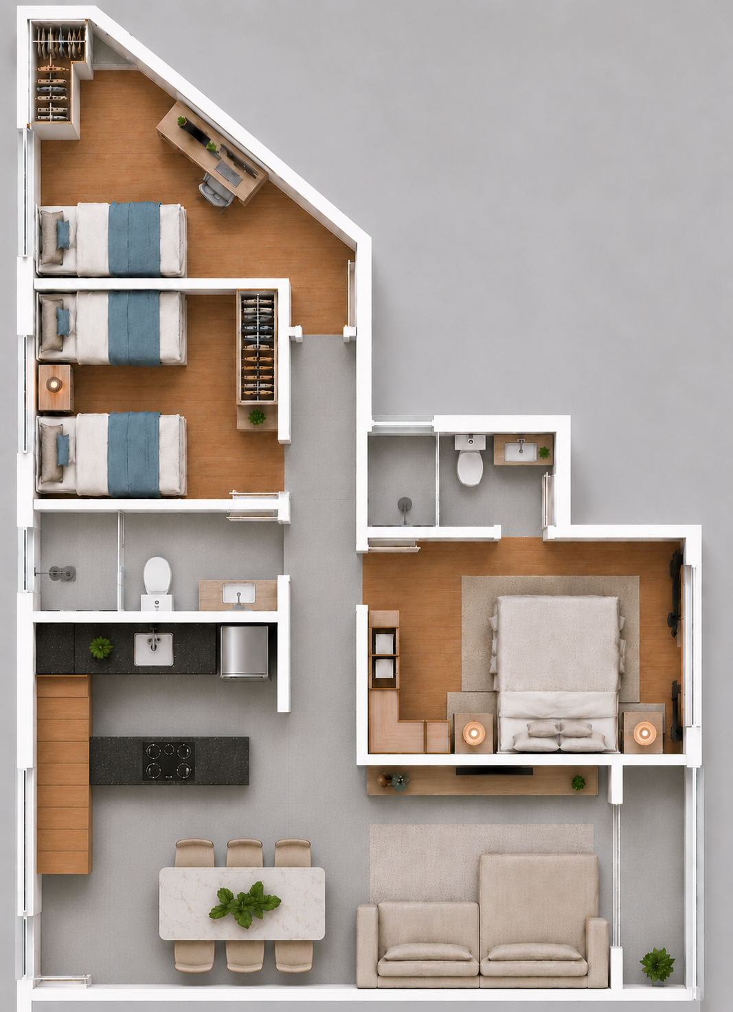Planta humanizada do primeiro pavimento da Cobertura 601