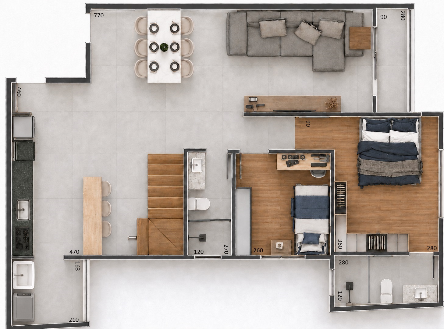 Planta cotada do primeiro pavimento da Cobertura 602